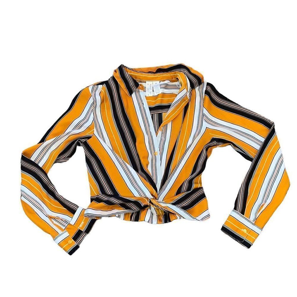 MIDNIGHT SKY Striped Long Sleeve Crop Top W/ Knot Embellishment Size Medium
